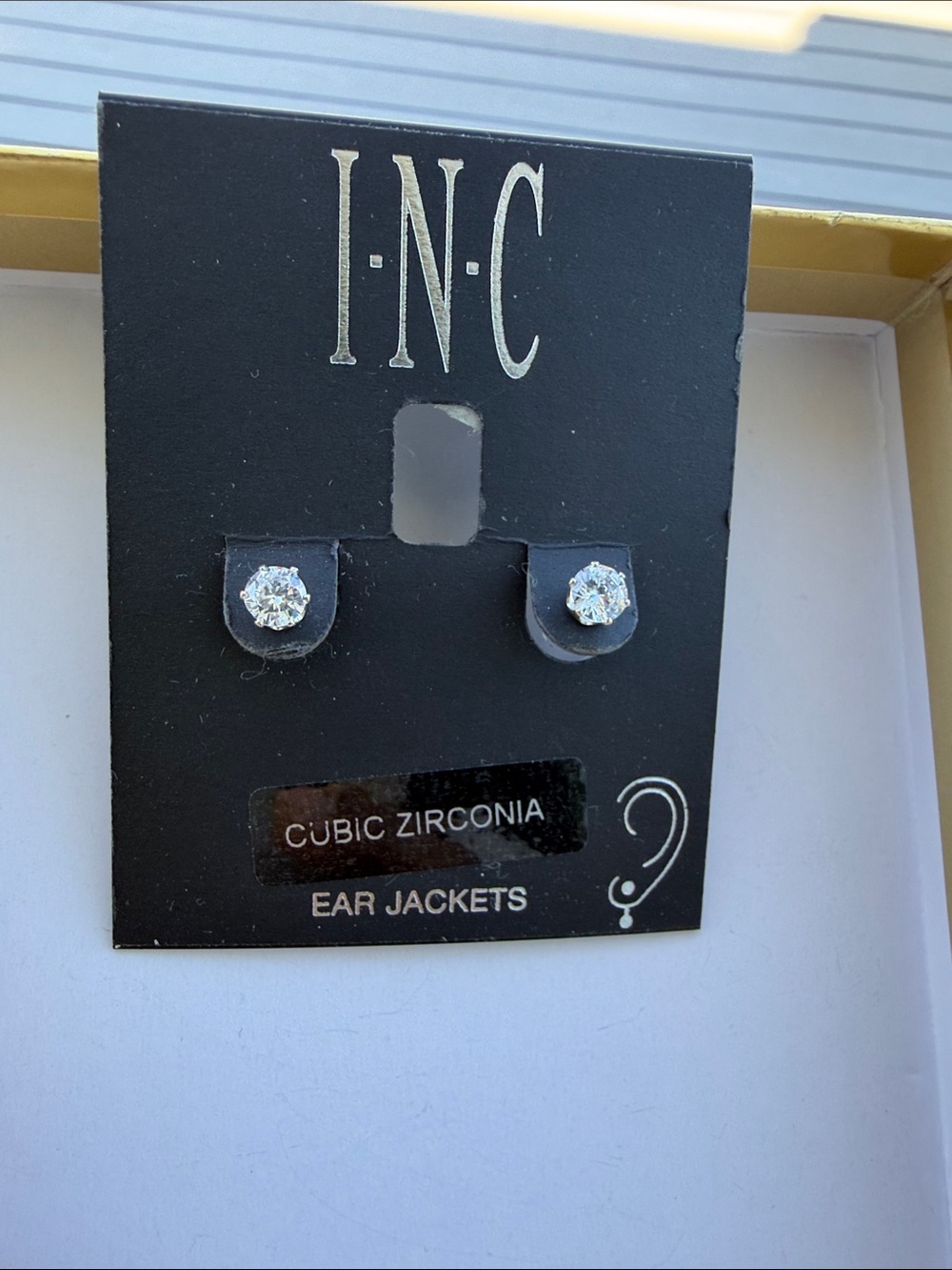 INC International Concepts Silver Cubic Zirconia Ear Jacket Studs